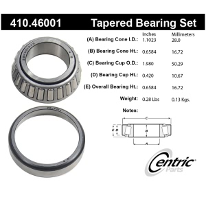 Centric Premium™ Rear Driver Side Outer Wheel Bearing and Race Set for 1985 Plymouth Colt - 410.46001