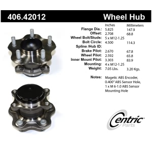 Centric Premium™ Rear Passenger Side Non-Driven Wheel Bearing and Hub Assembly for 2016 Nissan Juke - 406.42012