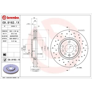 brembo Premium Xtra Cross Drilled UV Coated 1-Piece Front Brake Rotors for 2008 Saab 9-3 - 09.9162.1X