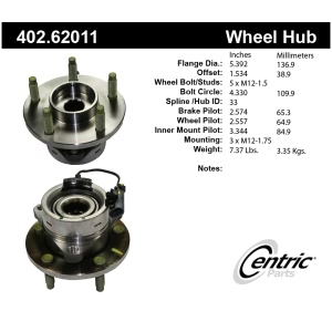 Centric Premium™ Front Passenger Side Driven Wheel Bearing and Hub Assembly - 402.62011
