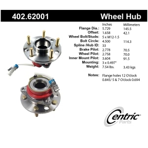 Centric Premium™ Wheel Bearing And Hub Assembly for 1996 Pontiac Trans Sport - 402.62001