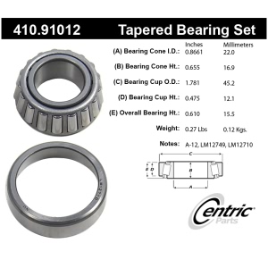 Centric Premium™ Front Driver Side Outer Wheel Bearing and Race Set for 2006 Mercedes-Benz S500 - 410.91012