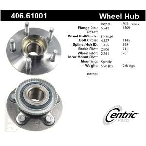 Centric Premium™ Front Passenger Side Non-Driven Wheel Bearing and Hub Assembly for 1992 Lincoln Town Car - 406.61001