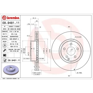 brembo UV Coated Series Front Brake Rotor for 2004 Mercedes-Benz E500 - 09.9481.11