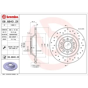 brembo Premium Xtra Cross Drilled UV Coated 1-Piece Rear Brake Rotors for 2008 Audi A6 - 08.8843.2X