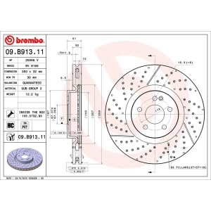 brembo UV Coated Series Drilled and Slotted Vented Front Brake Rotor for 2015 Mercedes-Benz CLA45 AMG - 09.B913.11