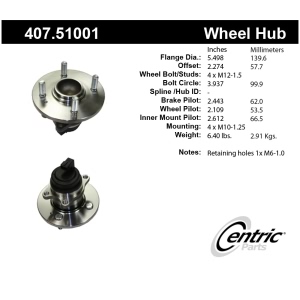 Centric Premium™ Wheel Bearing And Hub Assembly for 2010 Kia Rio - 407.51001