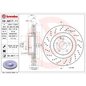 brembo UV Coated Series Drilled Vented Front Brake Rotor for 2011 Mercedes-Benz S550 - 09.A817.11