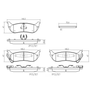 brembo Premium Ceramic Rear Disc Brake Pads for 2004 Chrysler Pacifica - P11029N