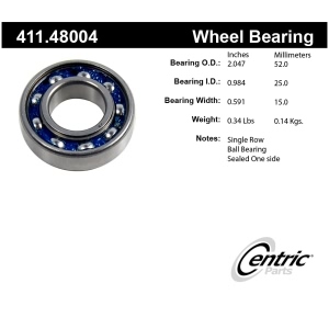 Centric Premium™ Rear Passenger Side Inner Single Row Wheel Bearing for Geo Metro - 411.48004