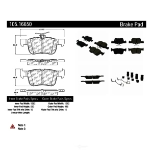 Centric Posi Quiet™ Ceramic Rear Disc Brake Pads for 2013 Ford Fusion - 105.16650