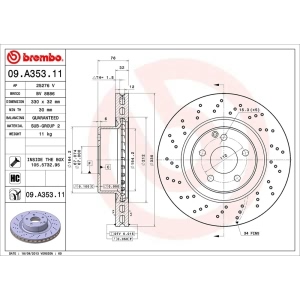 brembo UV Coated Series Drilled Vented Front Brake Rotor for 2000 Mercedes-Benz S500 - 09.A353.11