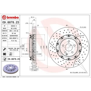 brembo OE Replacement Drilled and Slotted Vented Front Brake Rotor for 2006 Mercedes-Benz SL55 AMG - 09.8878.23