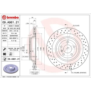 brembo UV Coated Series Drilled Vented Rear Brake Rotor for Mercedes-Benz GL550 - 09.A961.21