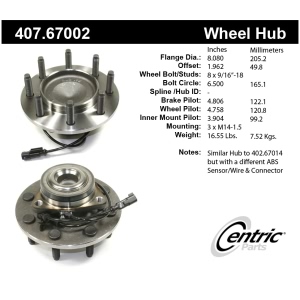 Centric Premium™ Front Passenger Side Non-Driven Wheel Bearing and Hub Assembly for 2008 Dodge Ram 2500 - 407.67002