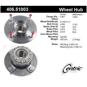 Centric Premium™ Rear Passenger Side Non-Driven Wheel Bearing and Hub Assembly for 2009 Kia Spectra5 - 406.51003