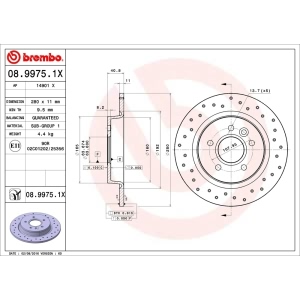 brembo Premium Xtra Cross Drilled UV Coated 1-Piece Rear Brake Rotors for 2008 Volvo S40 - 08.9975.1X