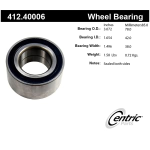Centric Premium™ Front Passenger Side Double Row Wheel Bearing for 1988 Sterling 825 - 412.40006