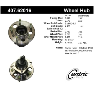 Centric Premium™ Rear Passenger Side Non-Driven Wheel Bearing and Hub Assembly for 1999 Cadillac DeVille - 407.62016