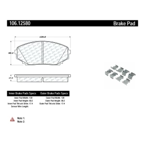 Centric Posi Quiet™ Extended Wear Semi-Metallic Front Disc Brake Pads for 2019 Mazda CX-9 - 106.12580