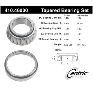 Centric Premium™ Rear Driver Side Inner Wheel Bearing and Race Set for 1992 Plymouth Colt - 410.46000