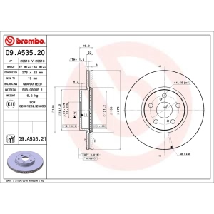 brembo UV Coated Series Vented Front Brake Rotor for 2009 Toyota Corolla - 09.A535.21