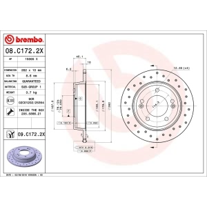 brembo Premium Xtra Cross Drilled UV Coated 1-Piece Rear Brake Rotors for 2018 Hyundai Elantra GT - 08.C172.2X