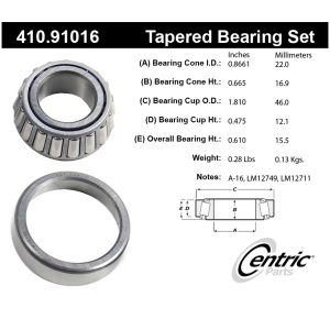 Centric Premium™ Front Passenger Side Outer Wheel Bearing and Race Set for 1990 Dodge Shadow - 410.91016