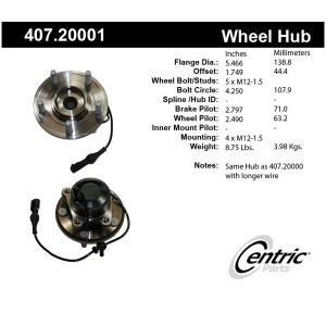 Centric Premium™ Wheel Bearing And Hub Assembly for 2013 Jaguar XF - 407.20001