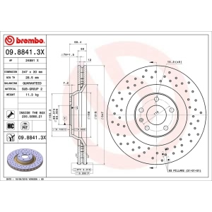 brembo Premium Xtra Cross Drilled UV Coated 1-Piece Front Brake Rotors for Audi - 09.8841.3X
