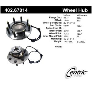 Centric Premium™ Front Driver Side Driven Wheel Bearing and Hub Assembly for 2008 Dodge Ram 3500 - 402.67014