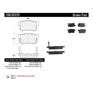 Centric Posi Quiet™ Extended Wear Semi-Metallic Front Disc Brake Pads for 1992 Honda Prelude - 106.05370