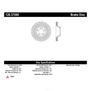 Centric SportStop Drilled 1-Piece Front Driver Side Brake Rotor for 2012 Porsche 911 - 128.37080
