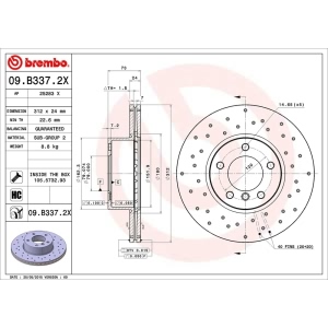 brembo Premium Xtra Cross Drilled UV Coated 1-Piece Front Brake Rotors for BMW 428i xDrive - 09.B337.2X