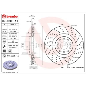 brembo Premium Xtra Cross Drilled UV Coated 1-Piece Front Brake Rotors for 2017 Audi S3 - 09.C306.1X
