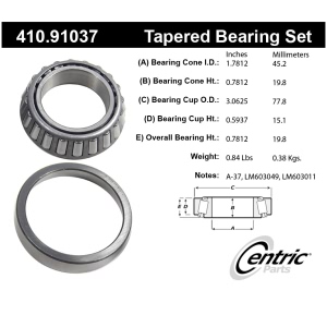 Centric Premium™ Front Passenger Side Inner Wheel Bearing and Race Set for 1997 Land Rover Discovery - 410.91037