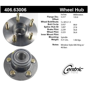 Centric Premium™ Rear Passenger Side Non-Driven Wheel Bearing and Hub Assembly for 2000 Dodge Stratus - 406.63006