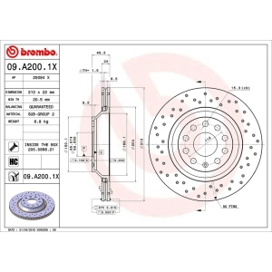 brembo Premium Xtra Cross Drilled UV Coated 1-Piece Rear Brake Rotors for 2018 Audi RS3 - 09.A200.1X
