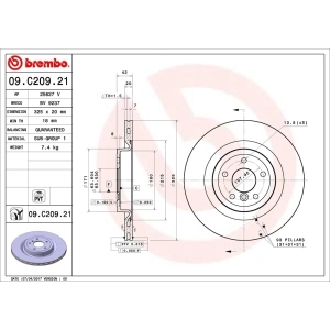 brembo UV Coated Series Rear Brake Rotor for 2018 Jaguar XE - 09.C209.21