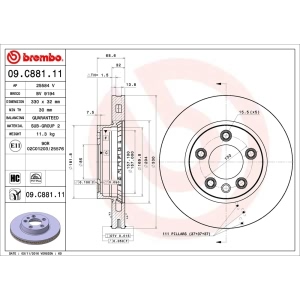 brembo UV Coated Series Vented Front Driver Side Brake Rotor for 2003 Porsche Cayenne - 09.C881.11