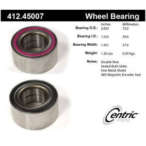 Centric Premium™ Front Passenger Side Double Row Wheel Bearing for 2014 Mazda 2 - 412.45007
