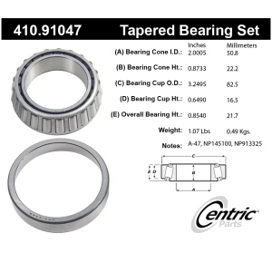 Centric Premium™ Rear Passenger Side Outer Wheel Bearing and Race Set for 2007 Chevrolet Silverado 3500 Classic - 410.91047