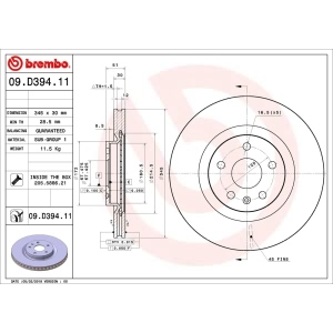 brembo UV Coated Series Vented Front Brake Rotor for 2009 Cadillac CTS - 09.D394.11