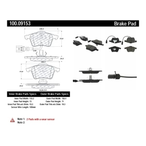 Centric Original Equipment Formula Brake Pads With Hardware for 2008 Volkswagen R32 - 100.09153