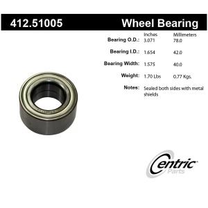 Centric Premium™ Front Driver Side Double Row Wheel Bearing for 2016 Kia Soul EV - 412.51005