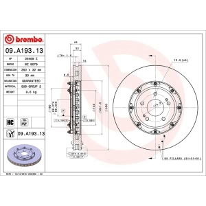 brembo OE Replacement Vented Front Brake Rotor for 2008 Mitsubishi Lancer - 09.A193.13