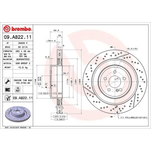 brembo UV Coated Series Drilled and Slotted Vented Rear Brake Rotor for 2015 Mercedes-Benz E63 AMG - 09.A822.11