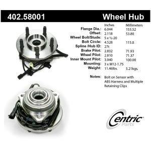 Centric Premium™ Front Passenger Side Driven Wheel Bearing and Hub Assembly for 2003 Jeep Liberty - 402.58001