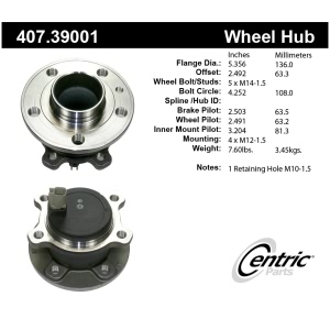 Centric Premium™ Wheel Bearing And Hub Assembly for 2009 Volvo S80 - 407.39001