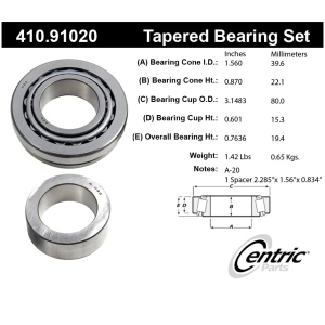 Centric Premium™ Rear Driver Side Wheel Bearing and Race Set for 1986 Ford Bronco - 410.91020